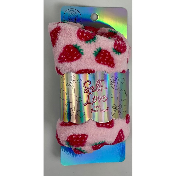 Self Love Spa Hair Towel Pink Strawberry Print Quick Dry Head Wrap - Picture 1 of 5